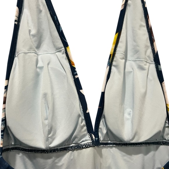 Women’s Large Navy Blue Yellow Floral Halter One Piece Swim Suit NWOT P1 - Picture 3 of 6